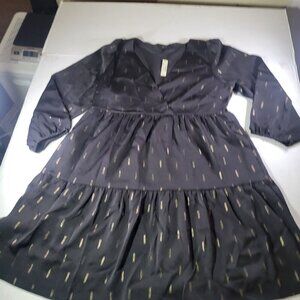 Madewell Women True Black Metallic Jacquard Faux Wrap Tiered Mini Dress Size M